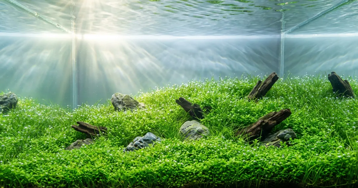 Proses menanam carpet aquascape dengan pinset menggunakan dry start method